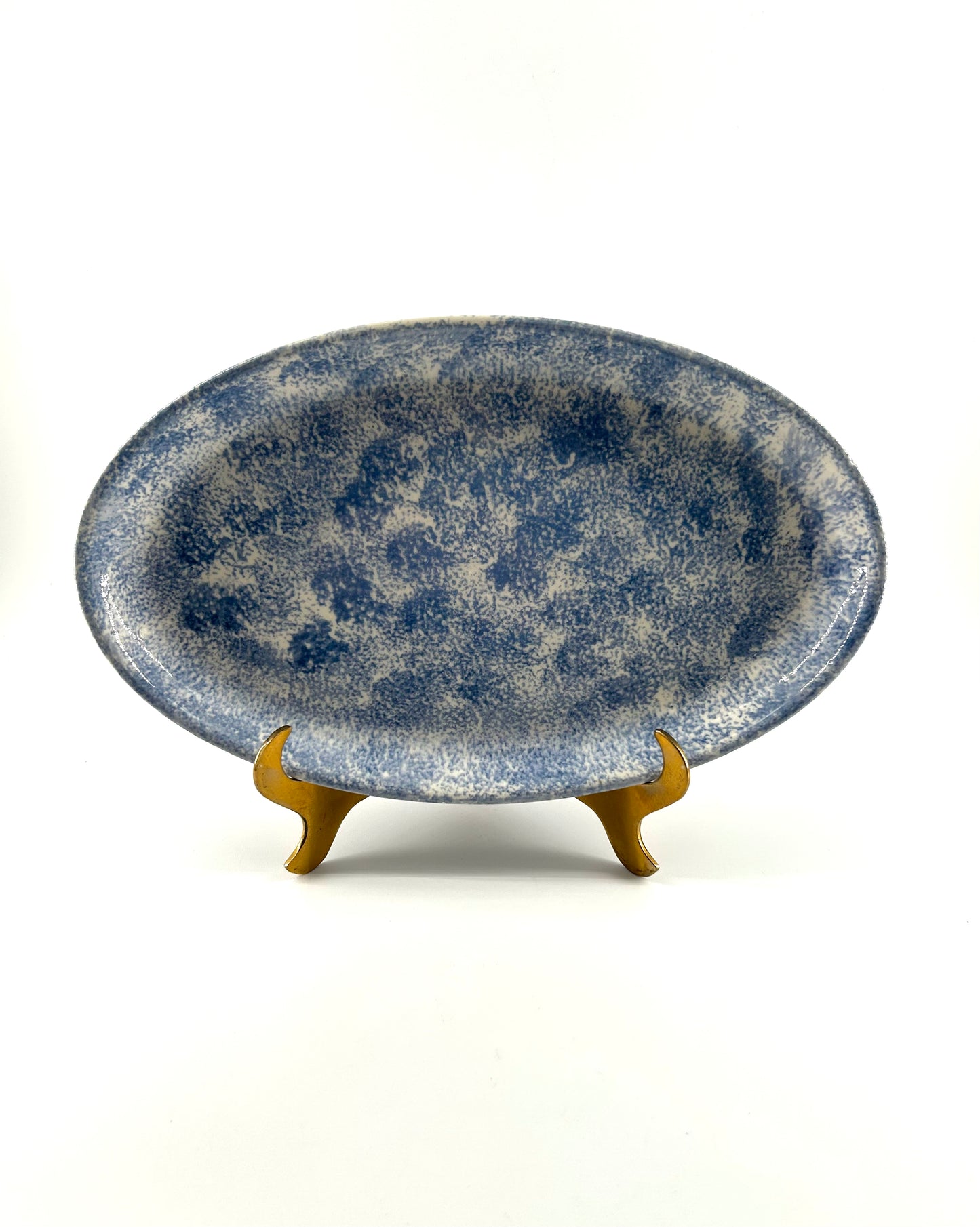 Spongeware Pottery Oval Dish/Tray, Signed