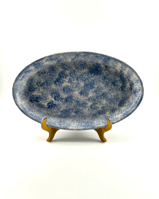 Spongeware Pottery Oval Dish/Tray, Signed