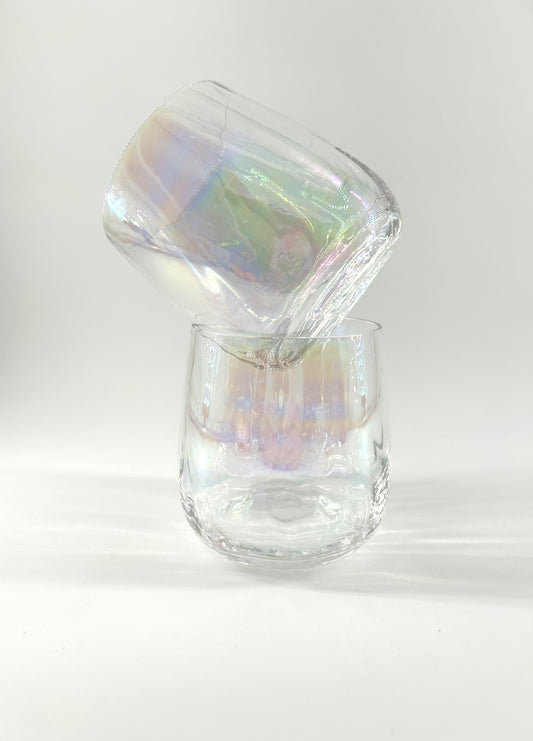 Iridescent Drapery Glass Stemless Wine Glasses