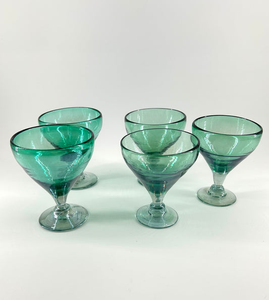 Hand Blown Mexico Coupe Glasses, Iridescent Green