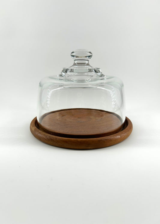 Teak Wood Tray with Glass Cloche