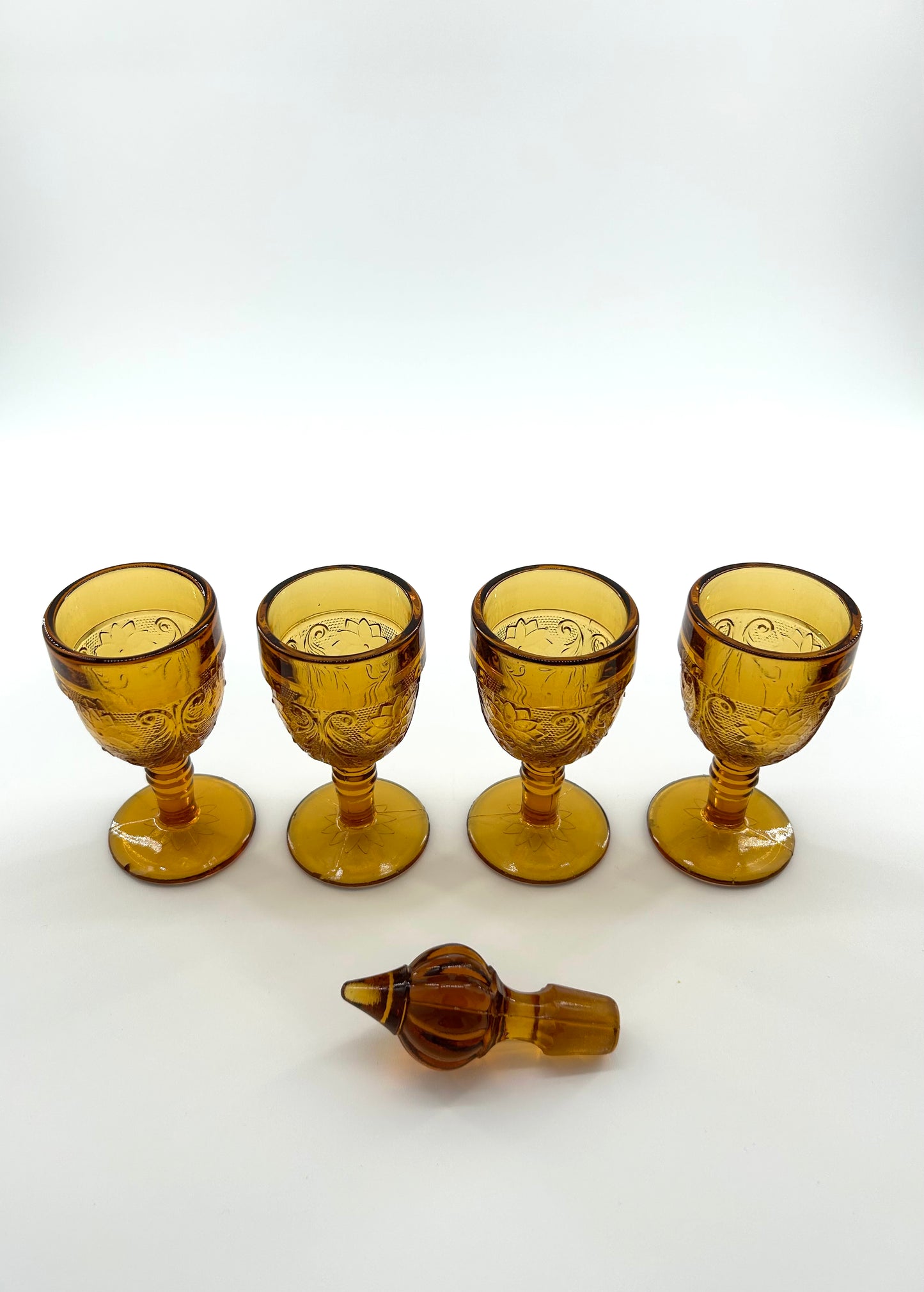 Vintage Tiara/Indiana Sandwich Glass Decanter Set in Amber