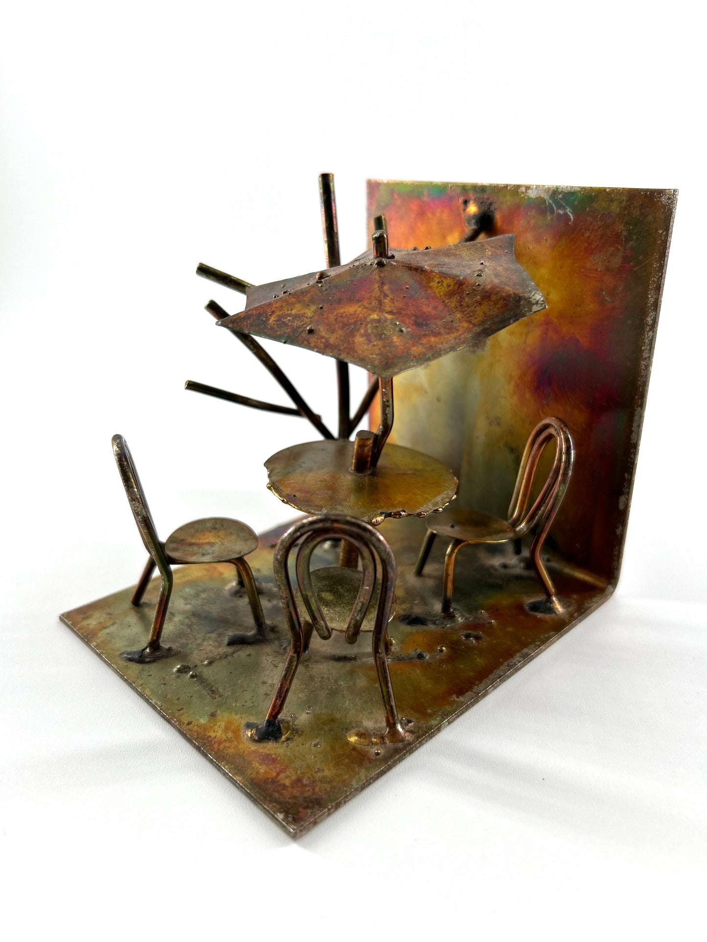 Coppered Metal Brutalist Bicycle and Cafe Bookends