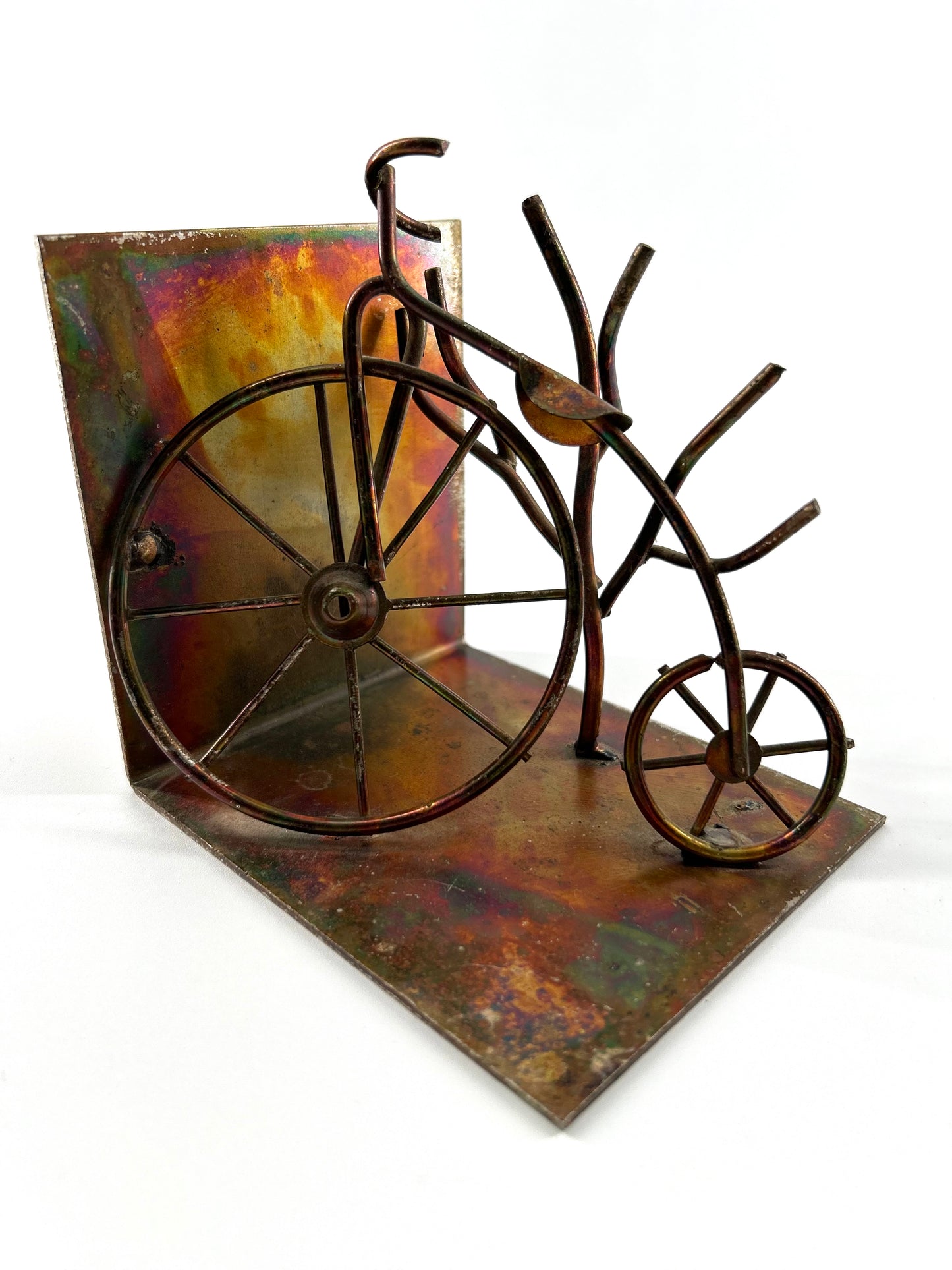 Coppered Metal Brutalist Bicycle and Cafe Bookends