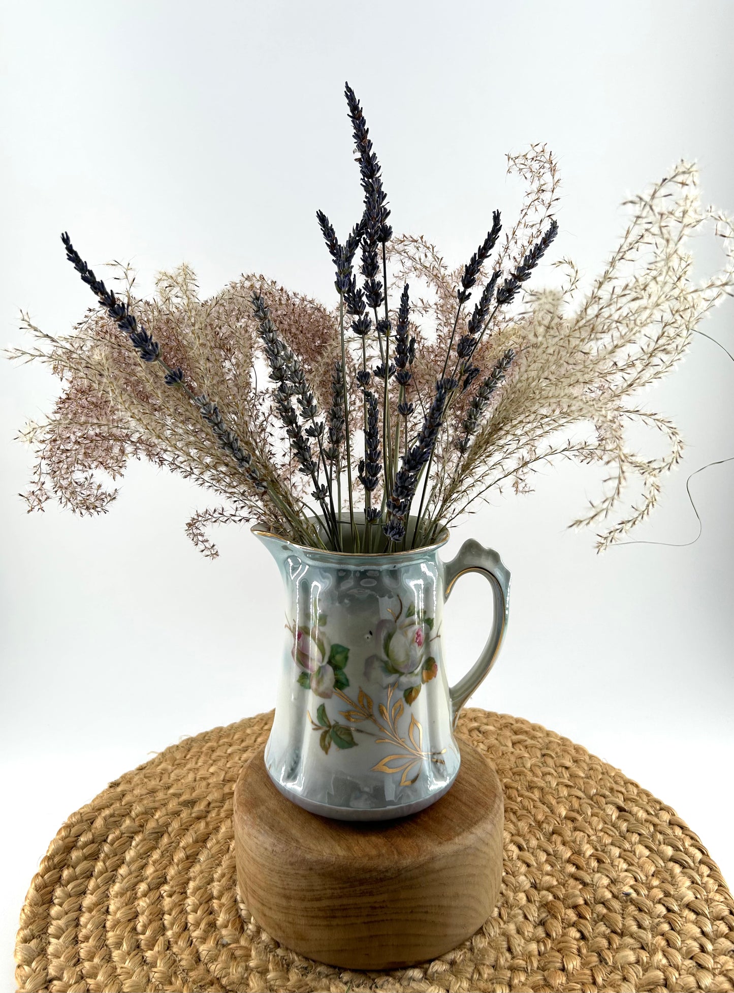 Vintage Lusterware Pitcher With Flowers, Germany