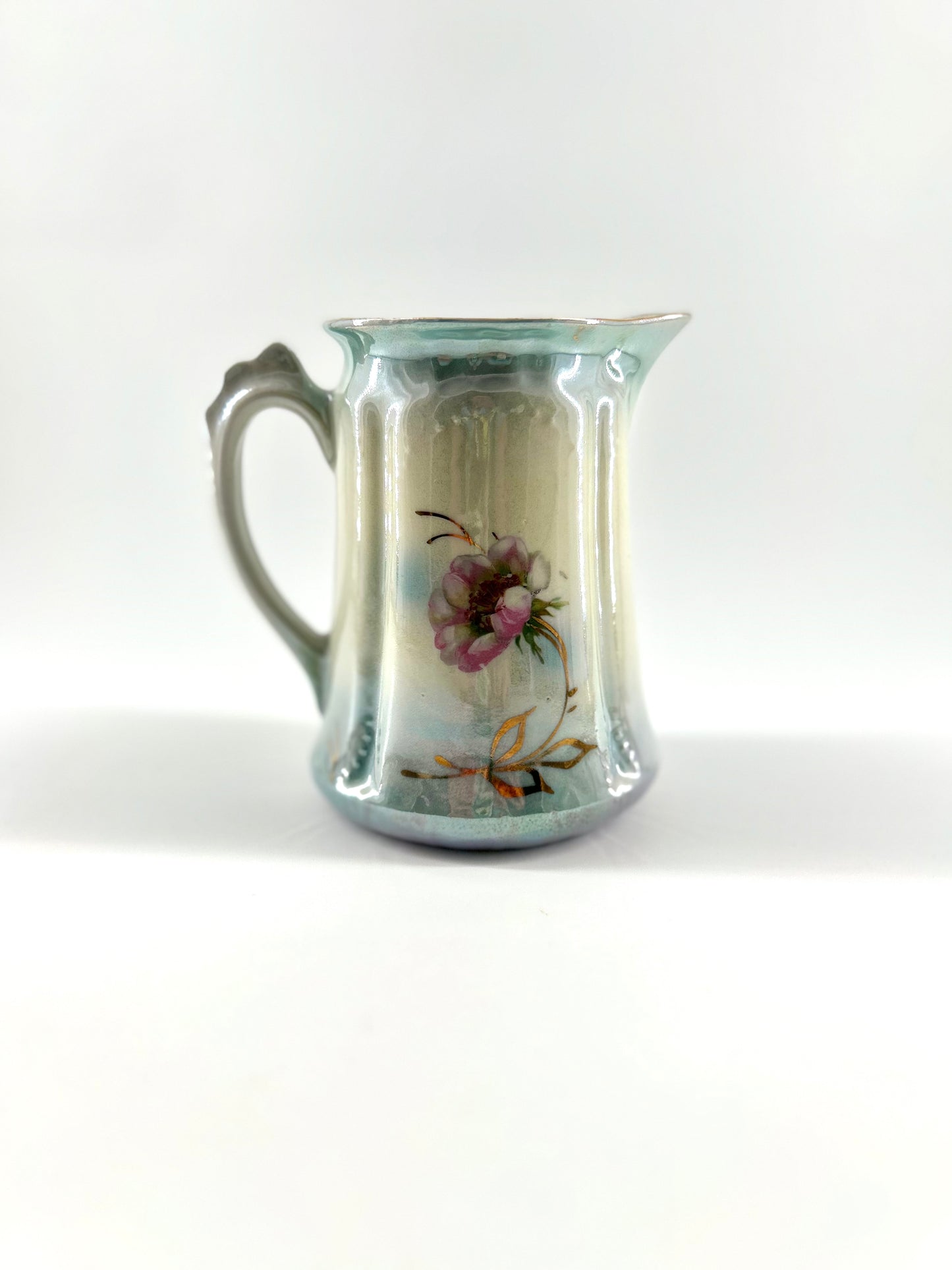 Vintage Lusterware Pitcher With Flowers, Germany