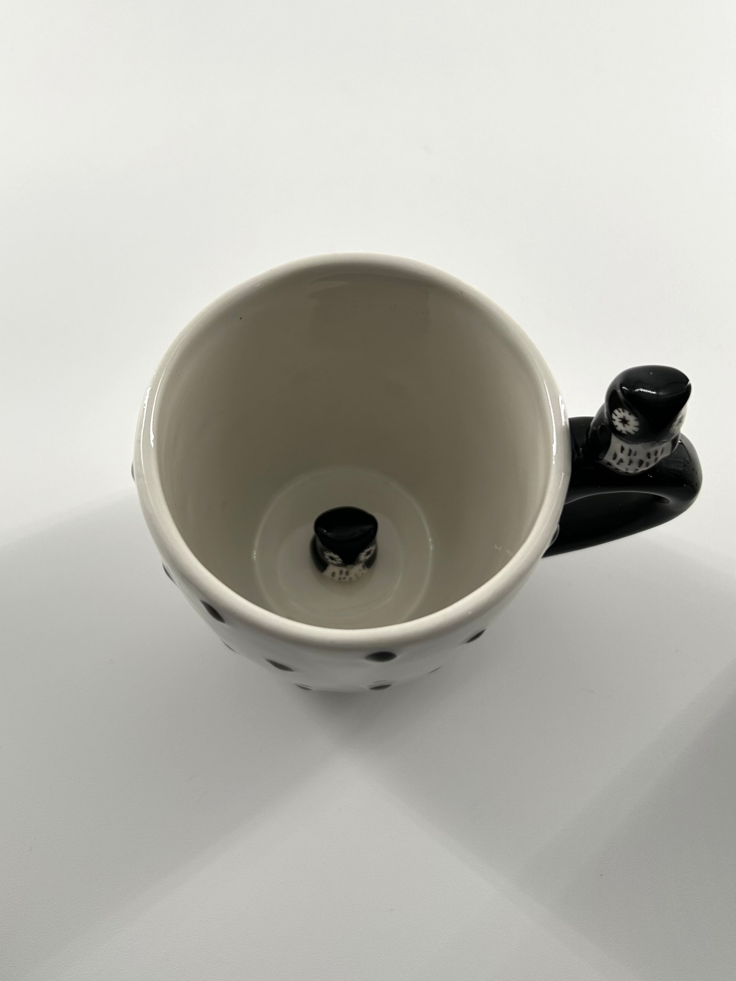 Owl Mugs, Black and White Polka Dot