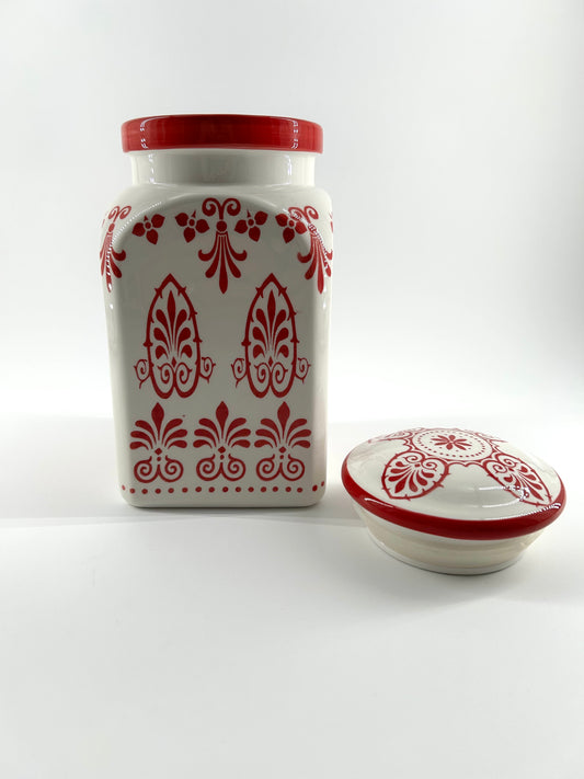 Red and White Mesa Ceramic Canister