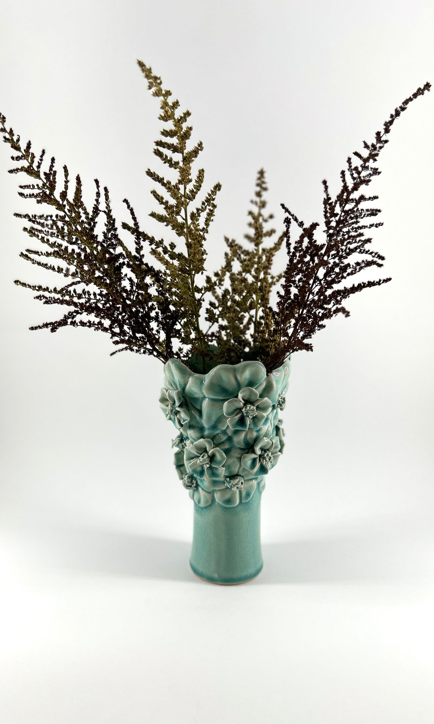 Celadon Floral Ceramic Vase