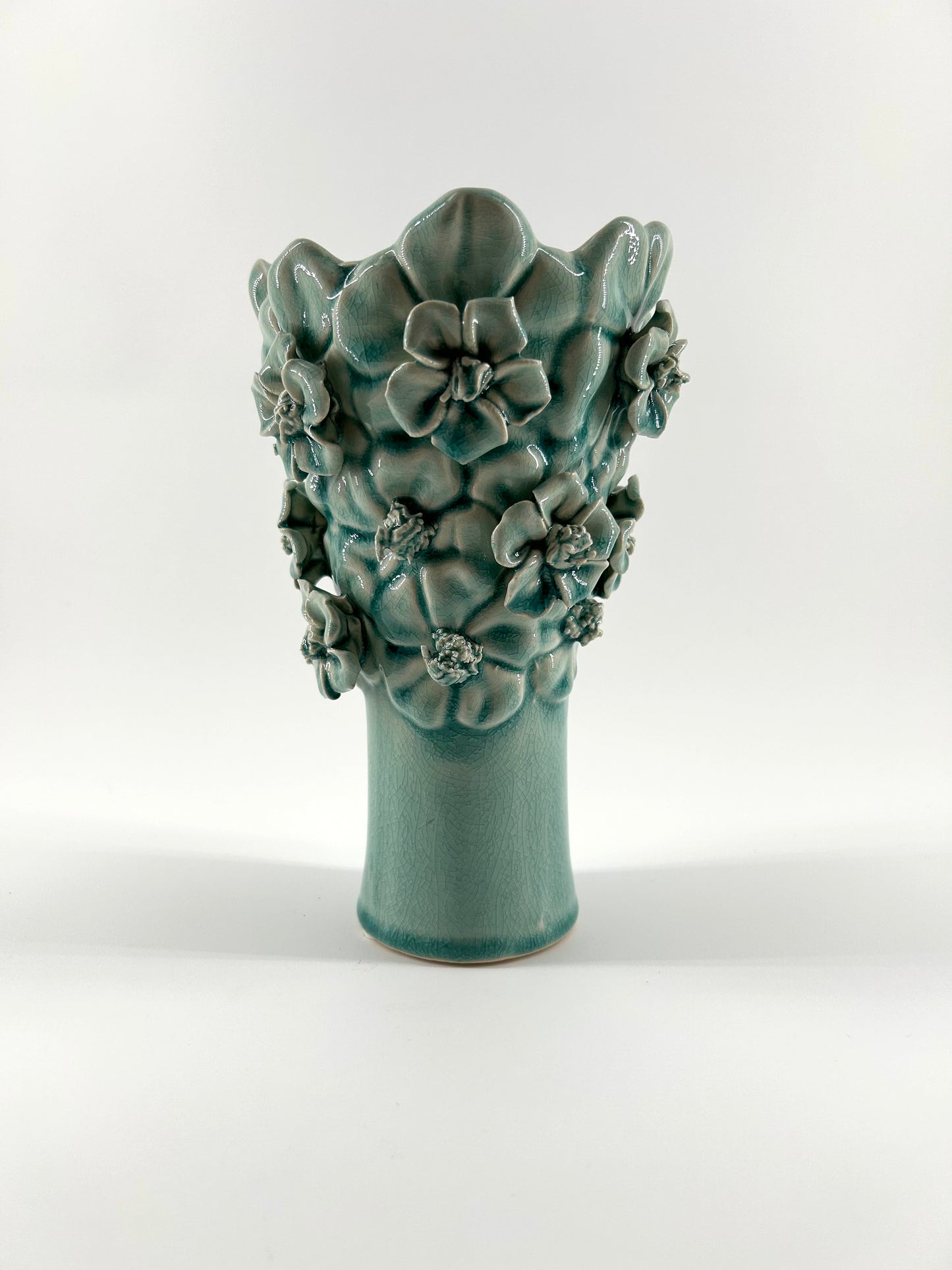 Celadon Floral Ceramic Vase