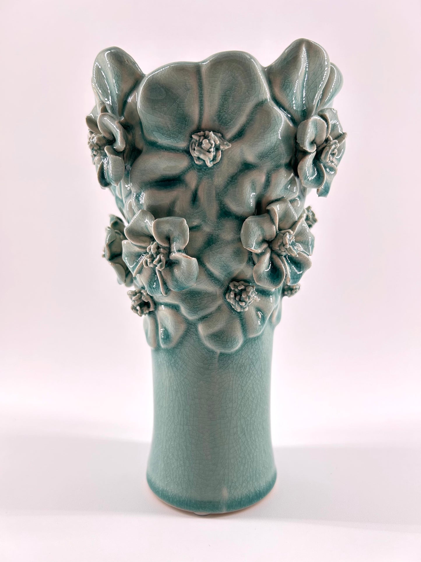 Celadon Floral Ceramic Vase