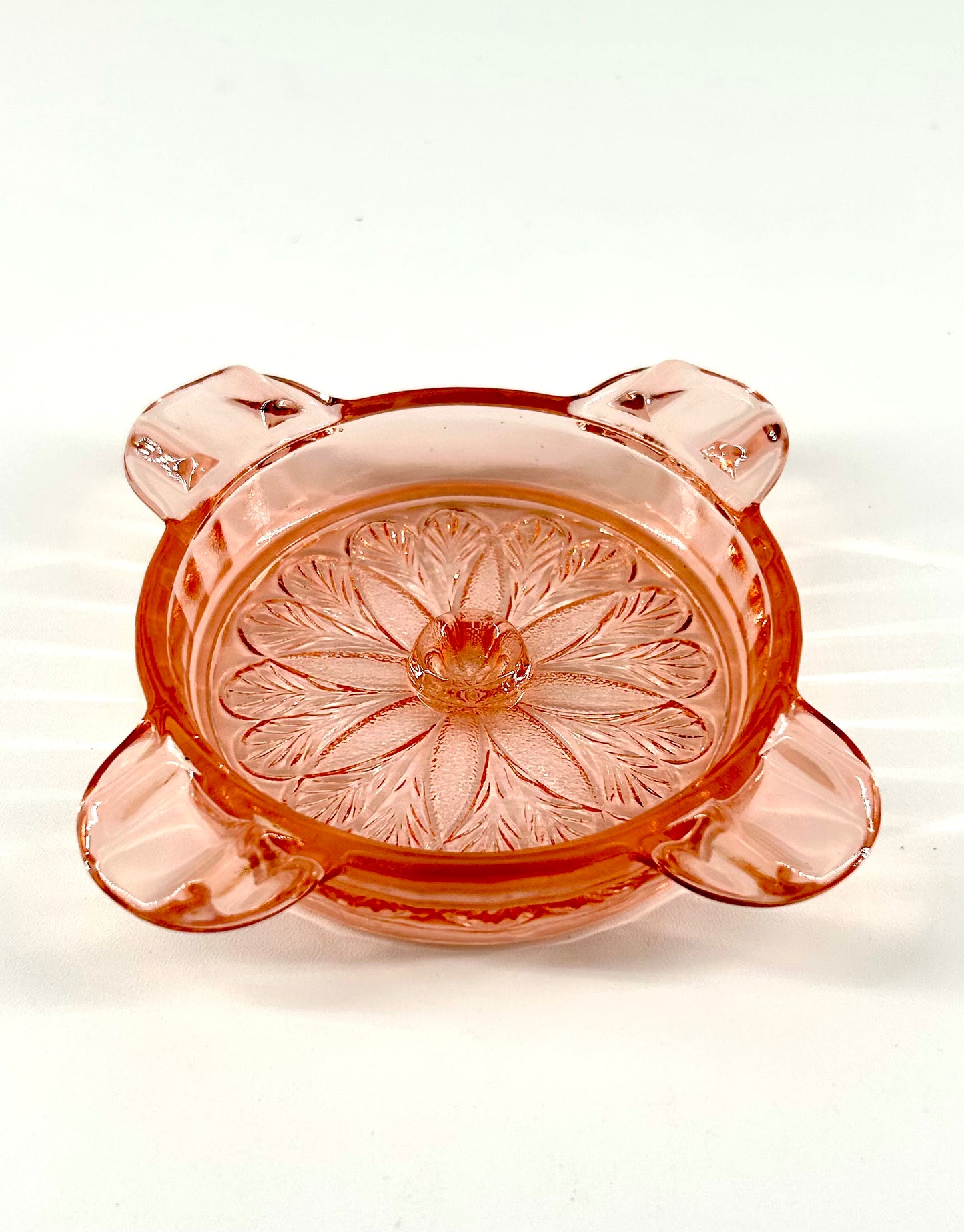 Pink Depression Glass Ashtray, Jeannette 'Sunflower'