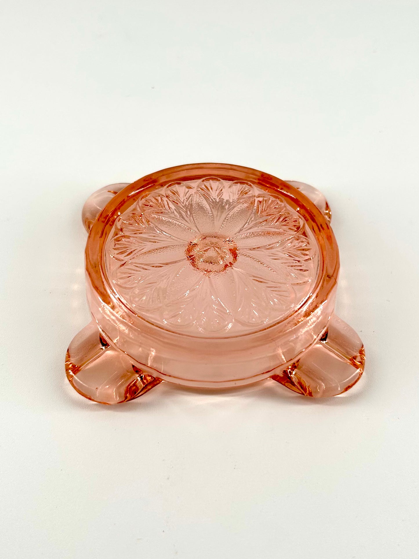 Pink Depression Glass Ashtray, Jeannette 'Sunflower'