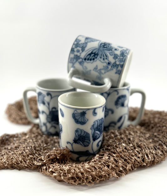 Vintage Blue and White Coffee Mugs