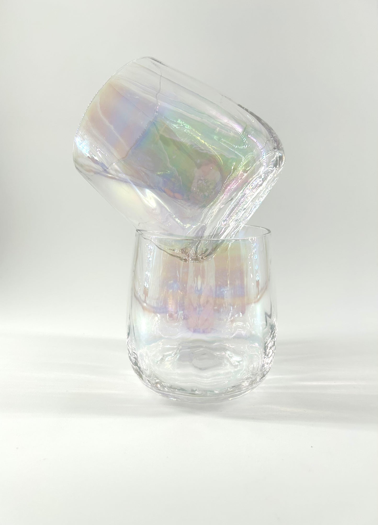 Iridescent Drapery Glass Stemless Wine Glasses