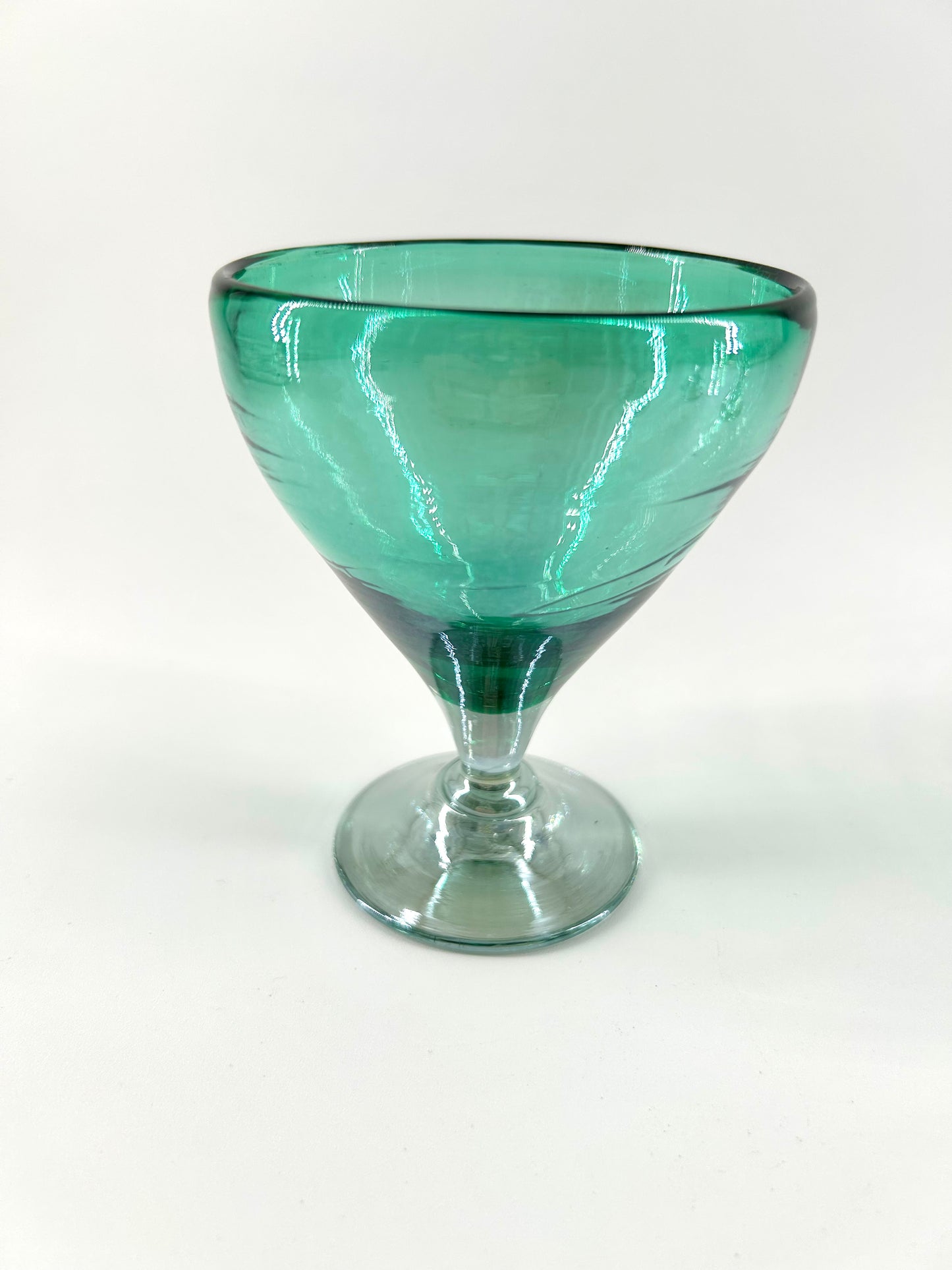 Hand Blown Mexico Coupe Glasses, Iridescent Green