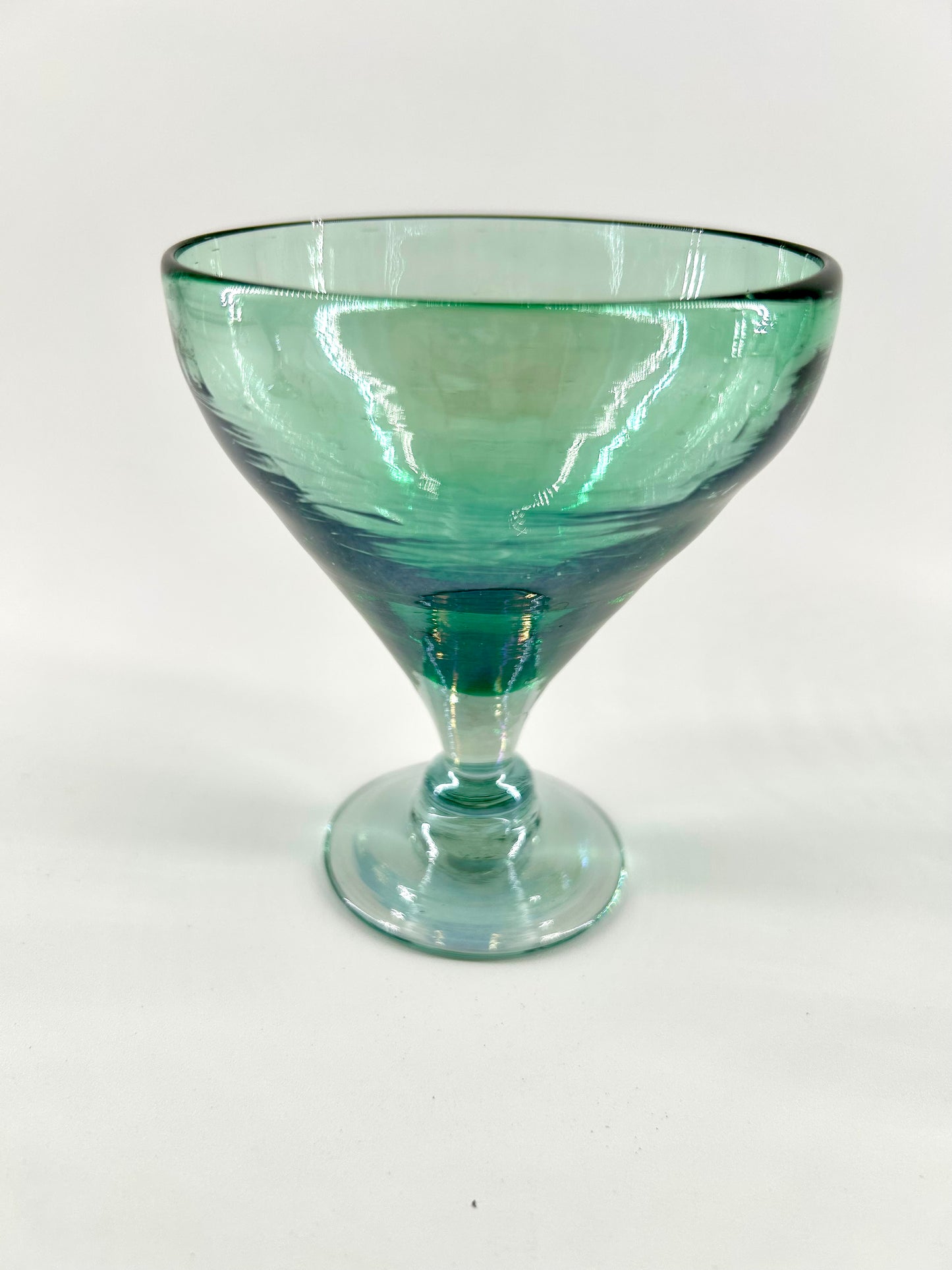Hand Blown Mexico Coupe Glasses, Iridescent Green