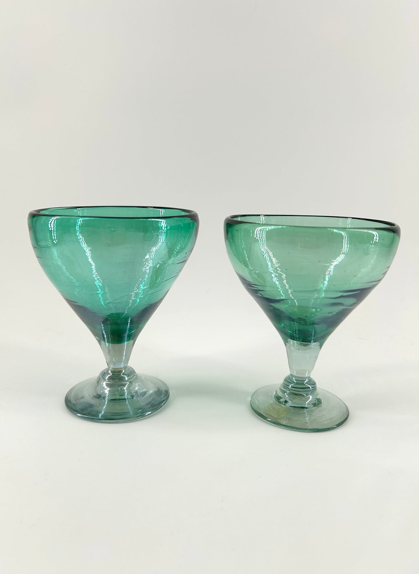 Hand Blown Mexico Coupe Glasses, Iridescent Green