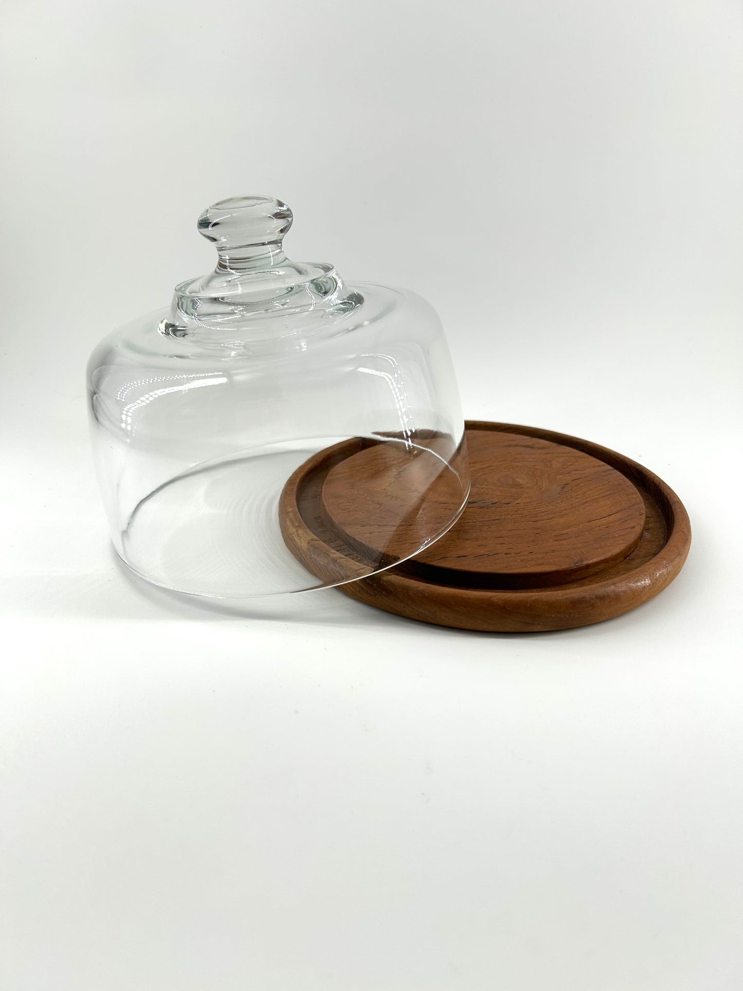 Teak Wood Tray with Glass Cloche