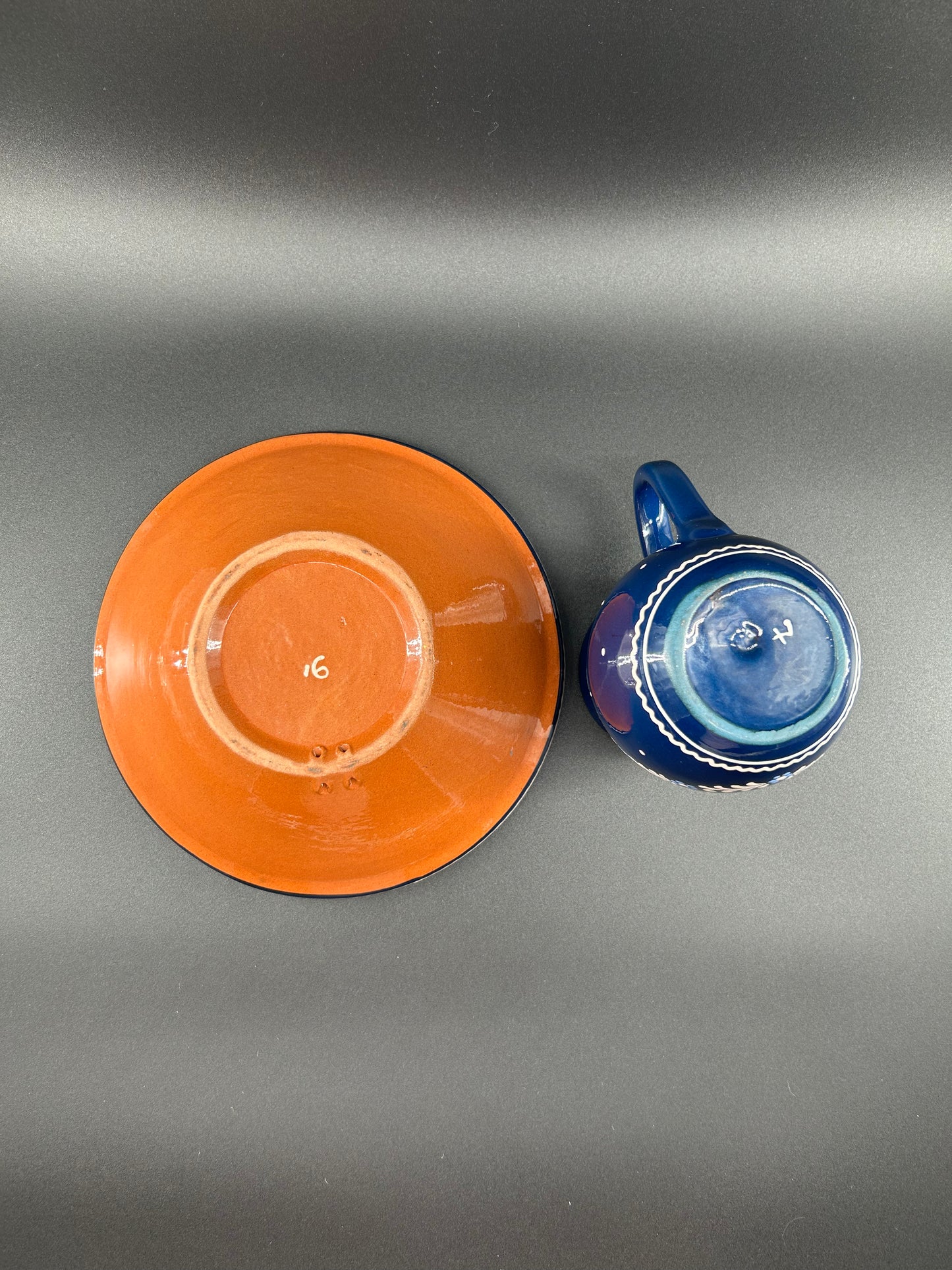 Vintage Eastern-European Redware Pottery Pitcher and Basin Set