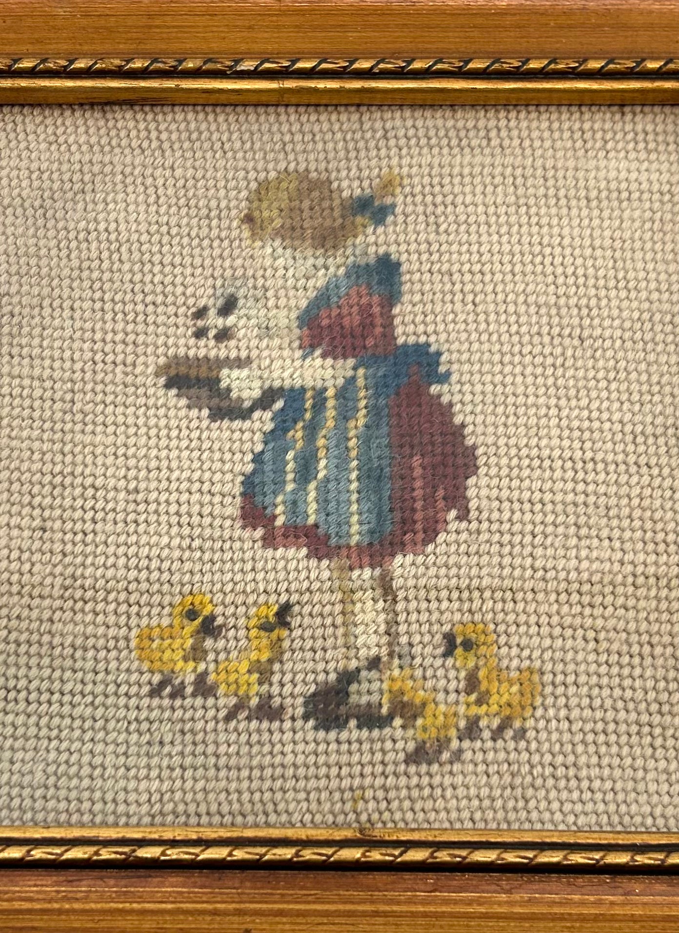 Girl Feeding Chicks Vintage Needlepoint