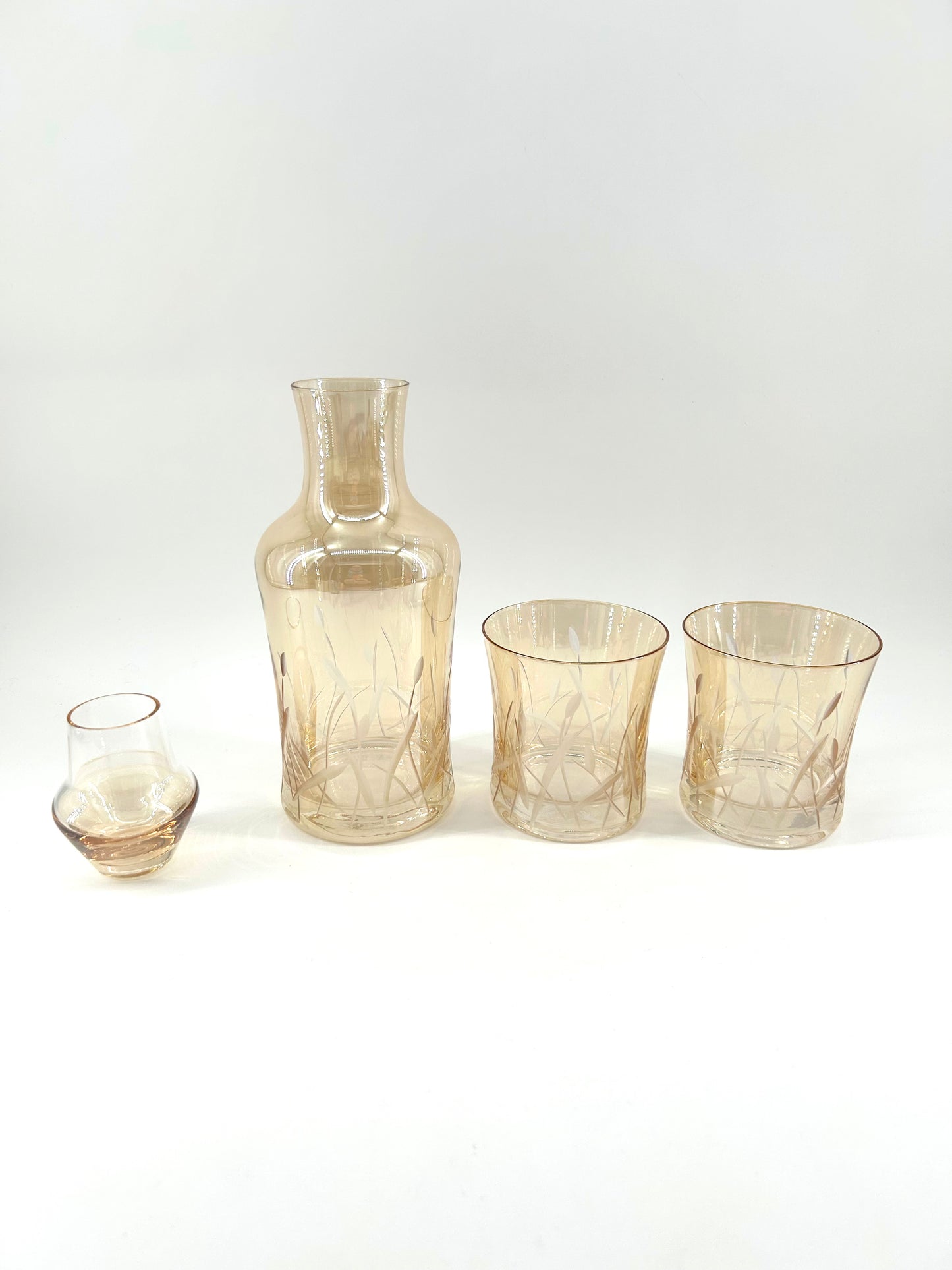 Etched Cut to Clear Art Glass Decanter Set