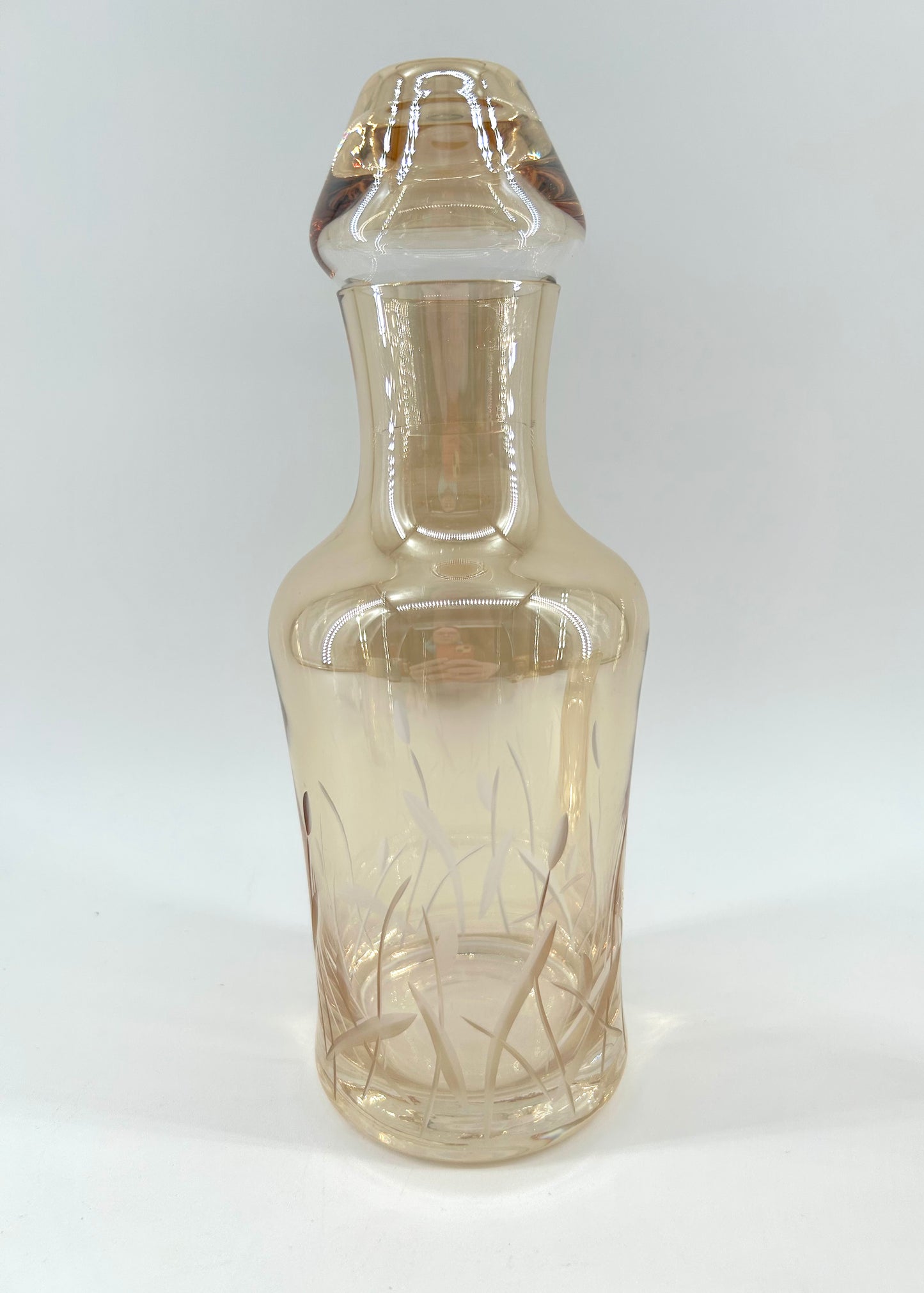 Etched Cut to Clear Art Glass Decanter Set