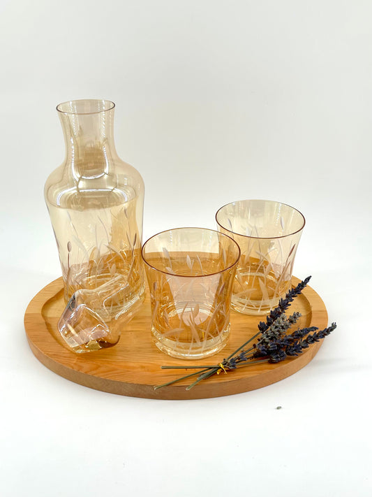 Etched Cut to Clear Art Glass Decanter Set