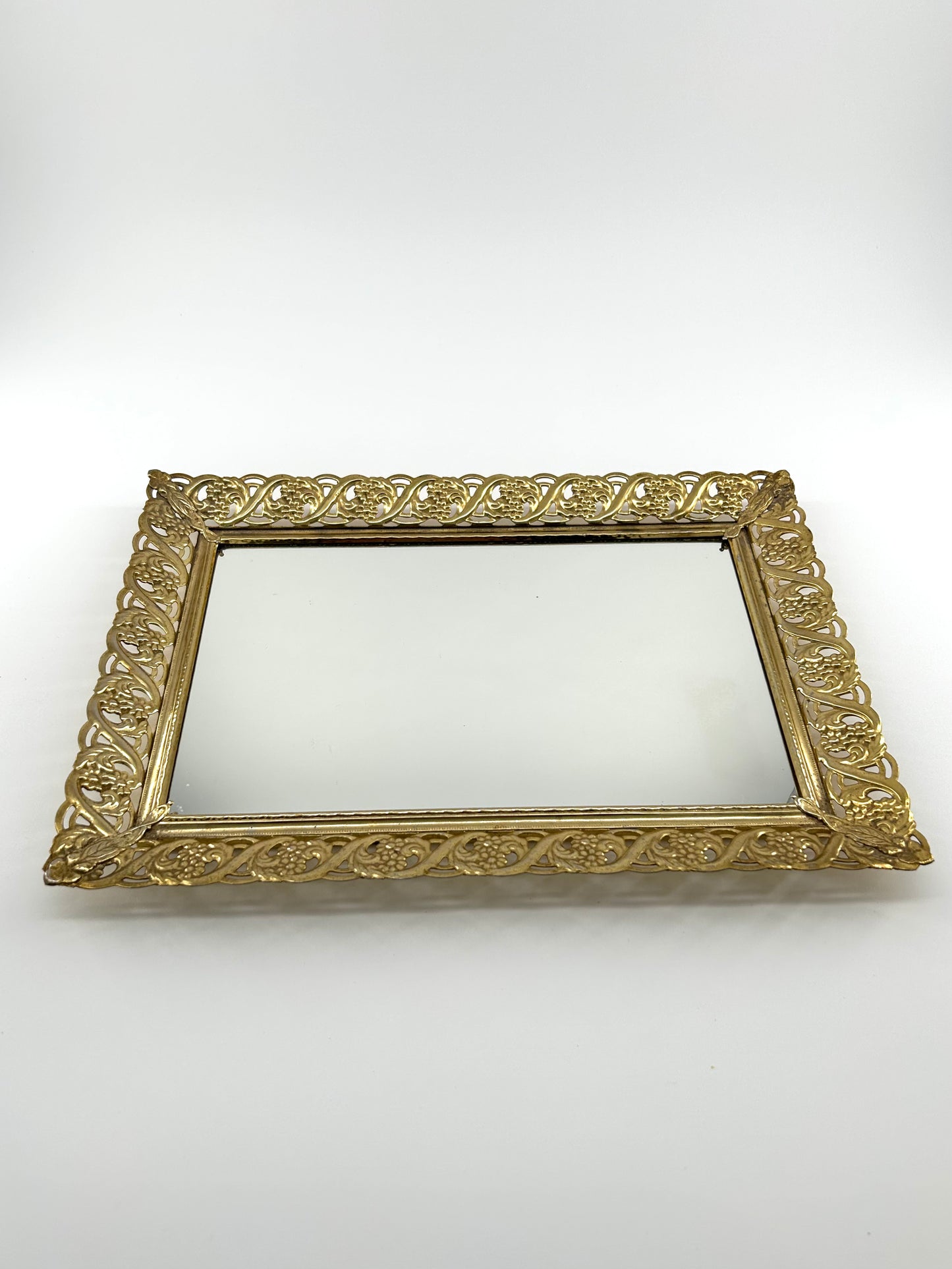 Golden Metal Framed Mirror Vanity Tray