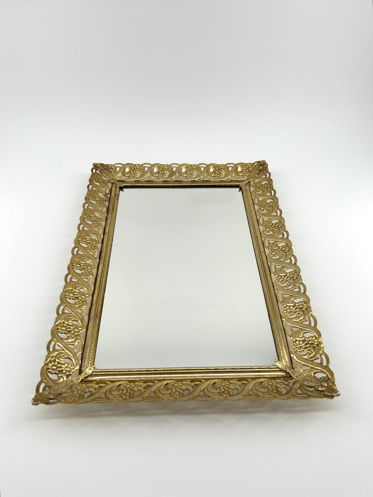 Golden Metal Framed Mirror Vanity Tray