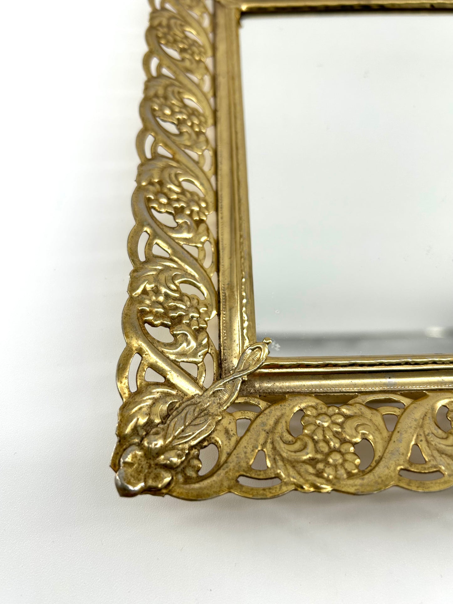 Golden Metal Framed Mirror Vanity Tray