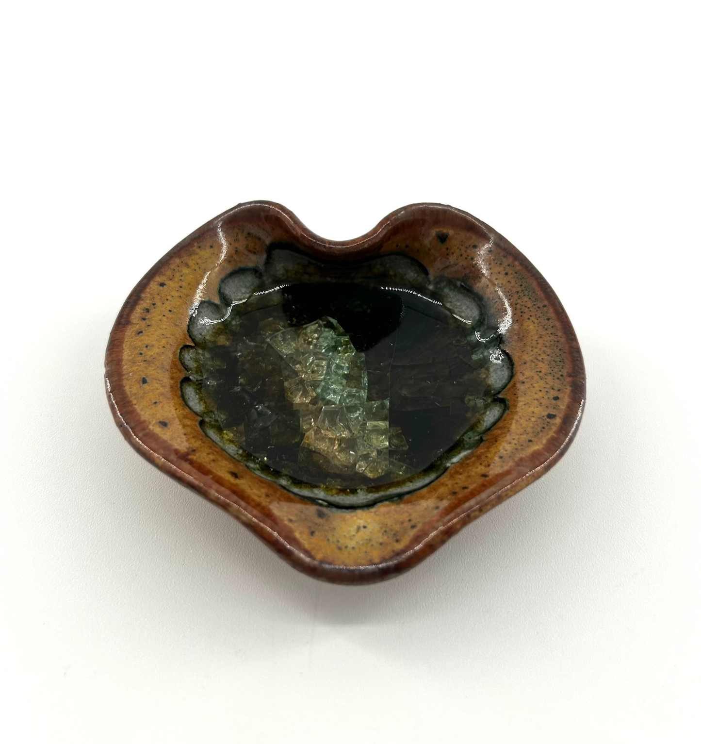 Polished Crackle Glass Inlay Ceramic Dish