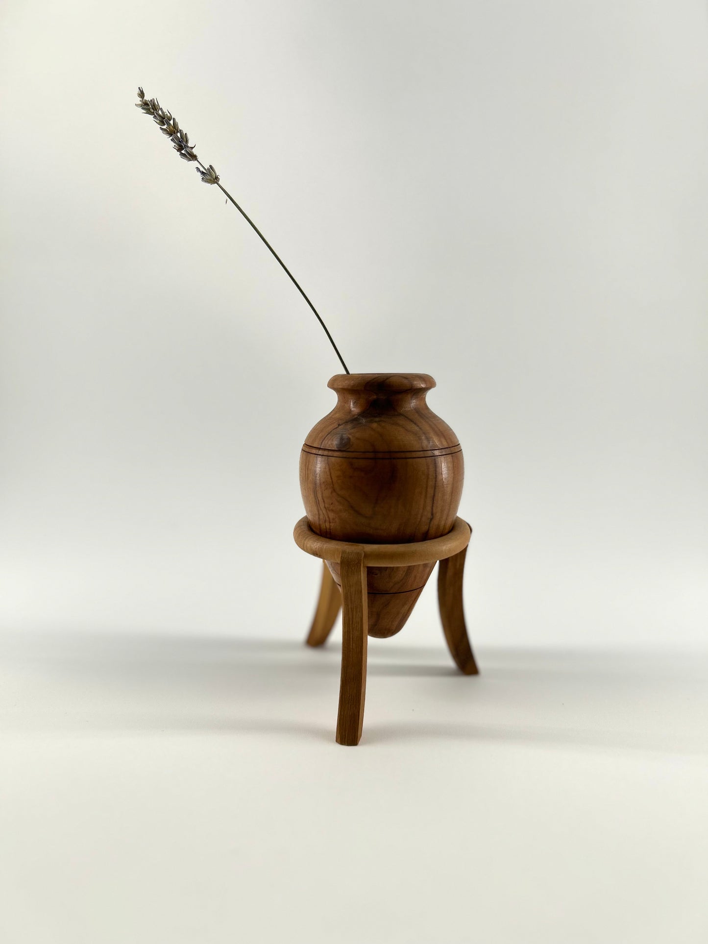 Hand Turned Wooden Vase with Stand