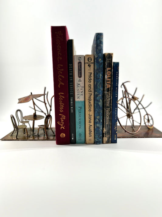 Coppered Metal Brutalist Bicycle and Cafe Bookends