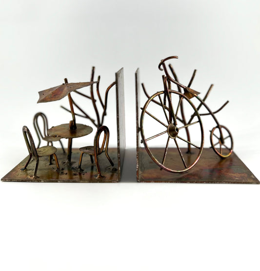 Coppered Metal Brutalist Bicycle and Cafe Bookends