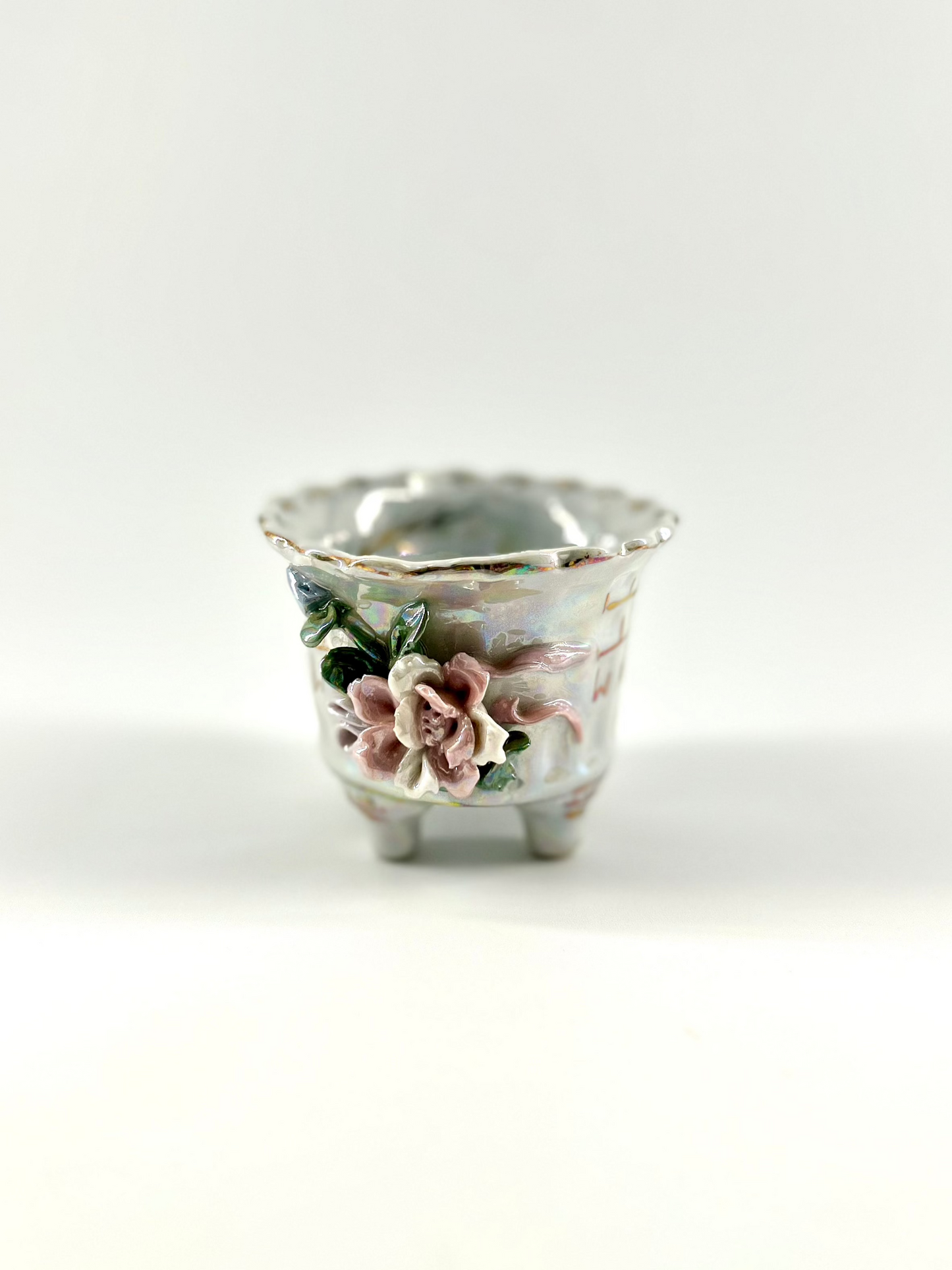 Iridescent Trinket Dish with Flowers