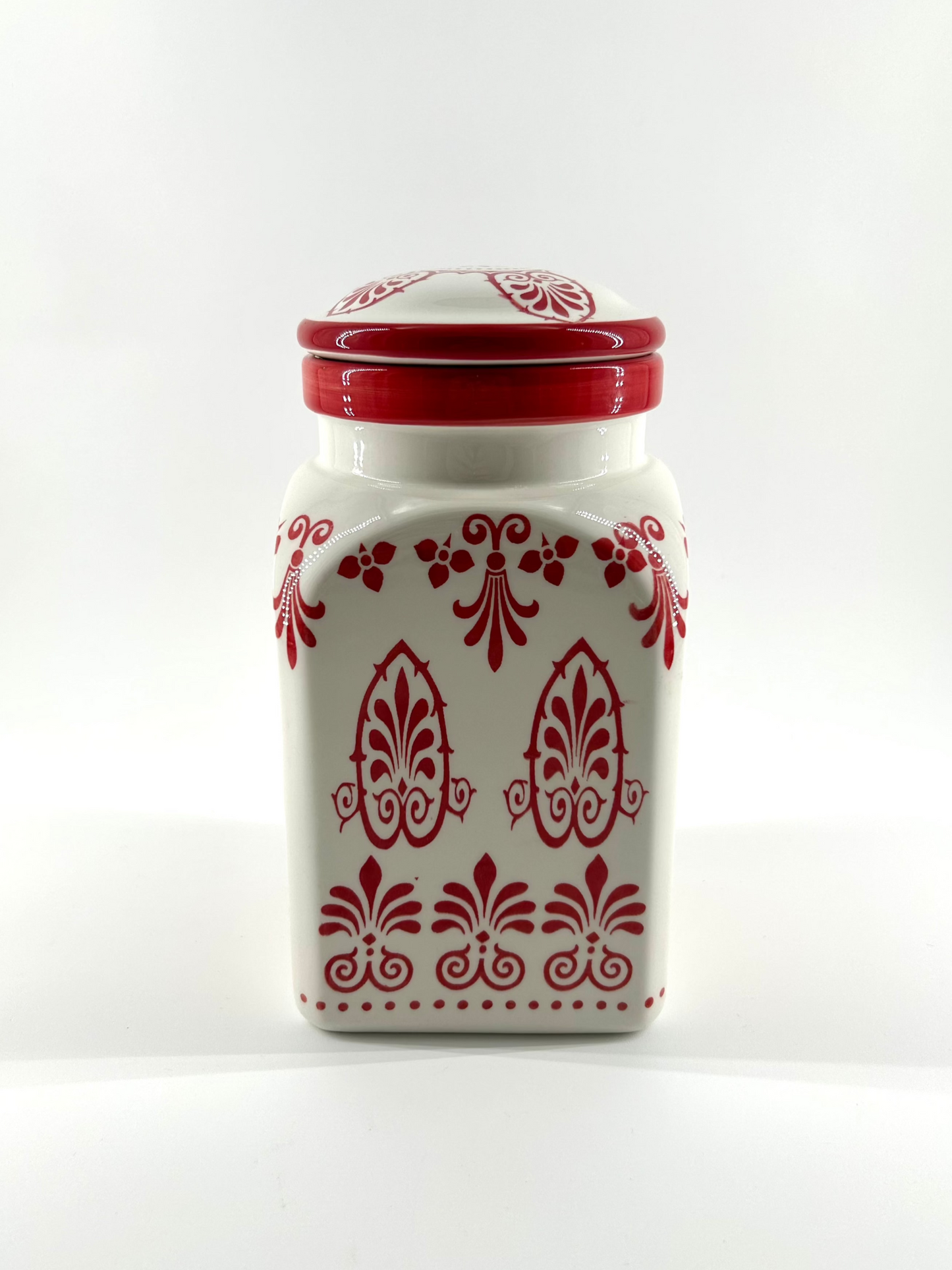 Red and White Mesa Ceramic Canister