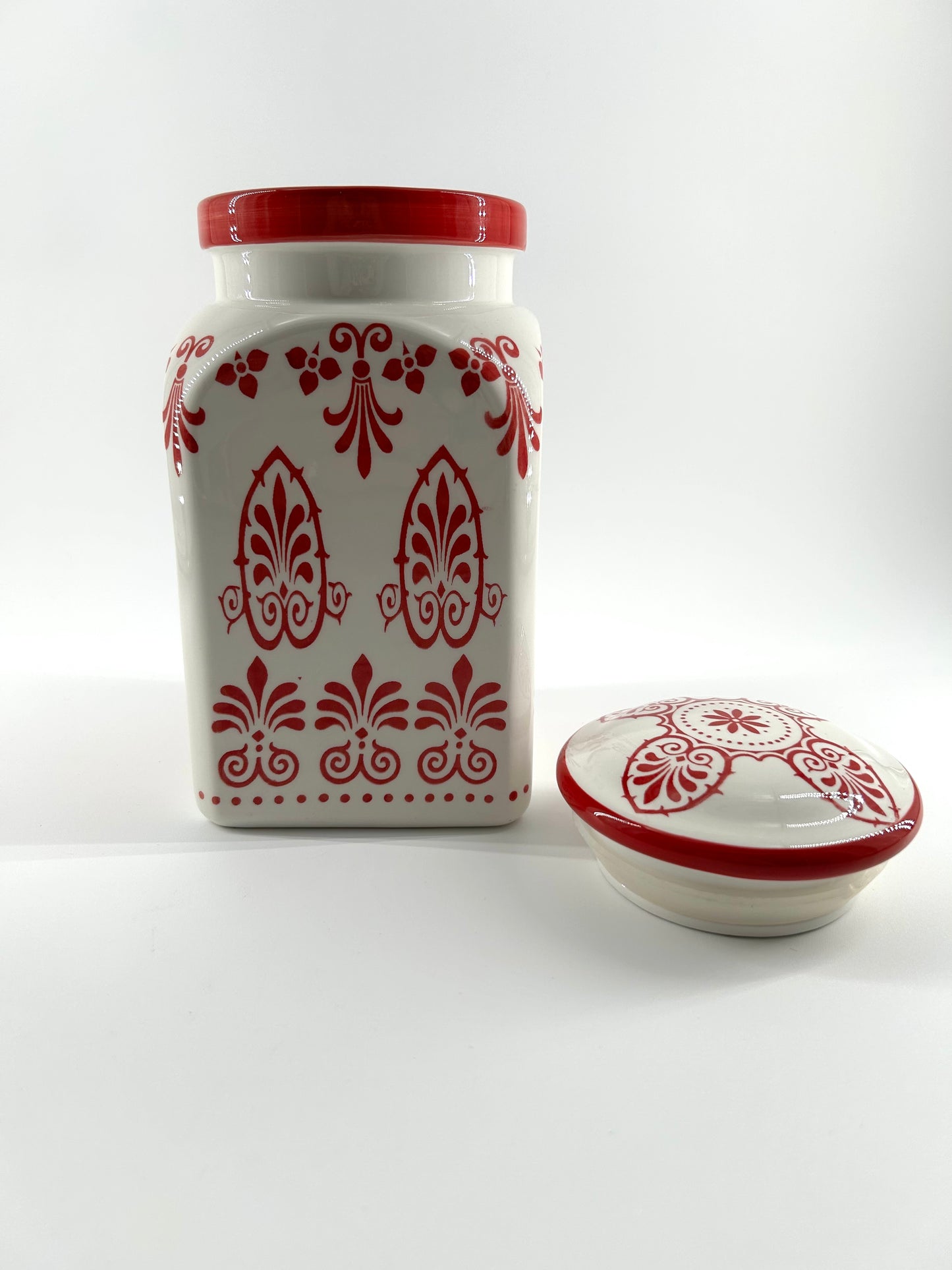 Red and White Mesa Ceramic Canister
