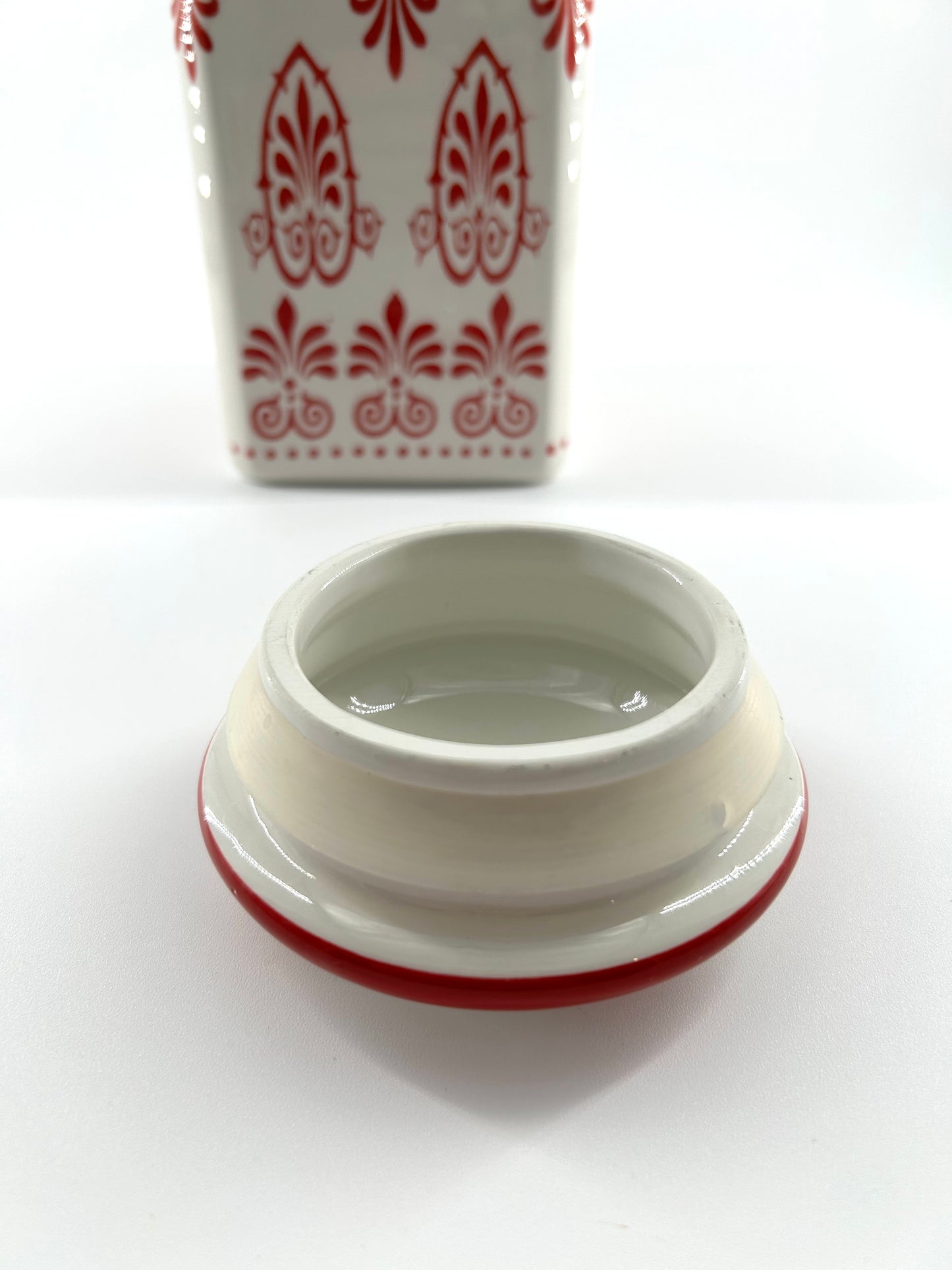Red and White Mesa Ceramic Canister