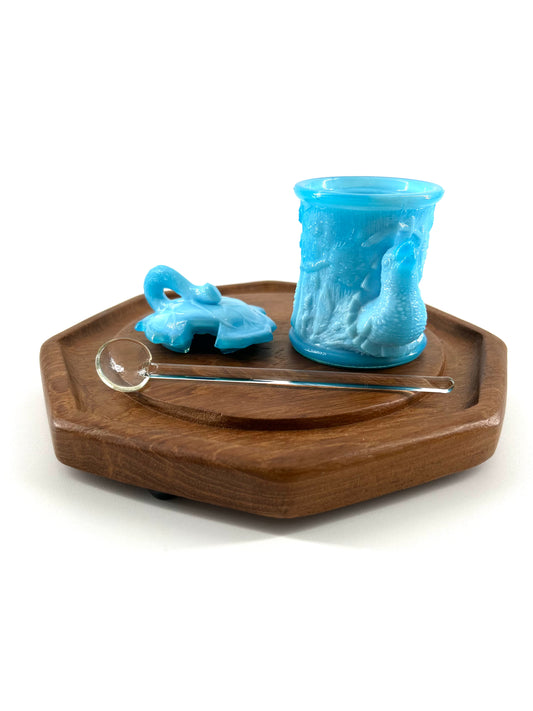 Blue Slag Glass Bird in Nest Mustard Jar w/ Spoon