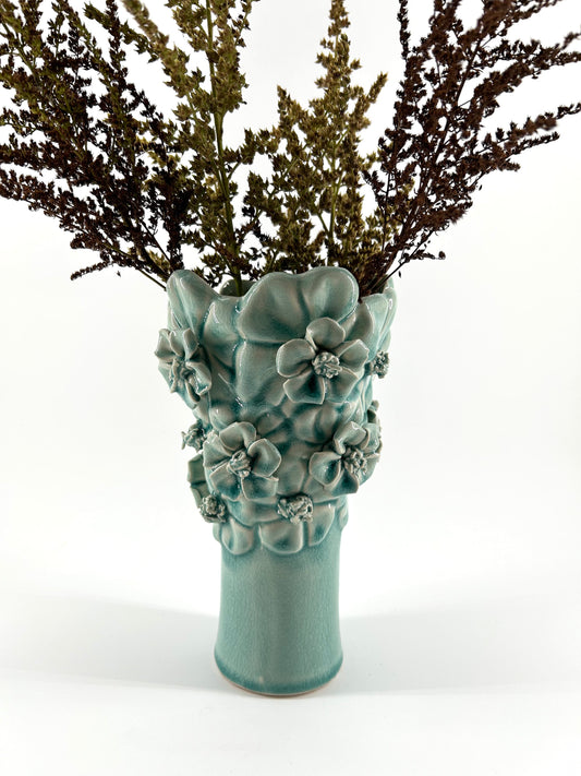 Celadon Floral Ceramic Vase