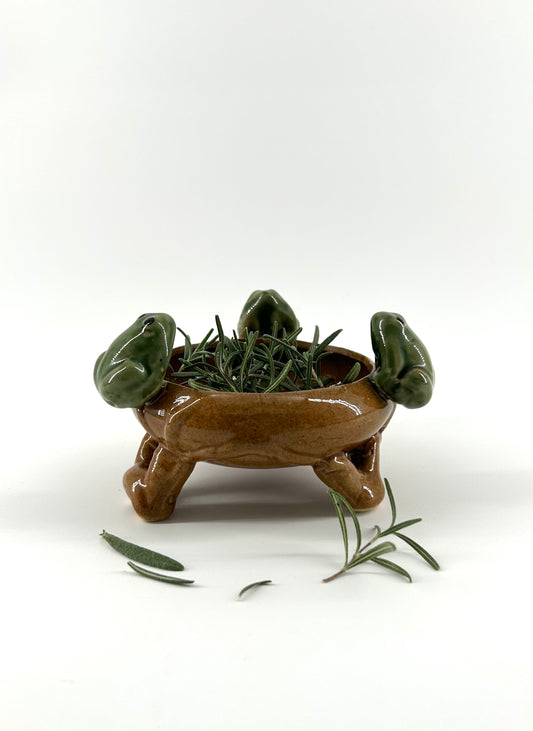 Vintage Majolica Frog Dish